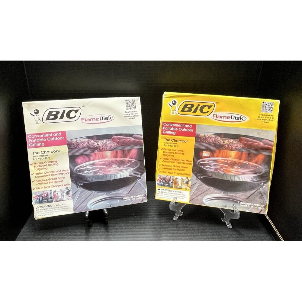 Lot of Two BIC Flame Disk Portable Charcoal Alternative Outdoor Grill Camping
